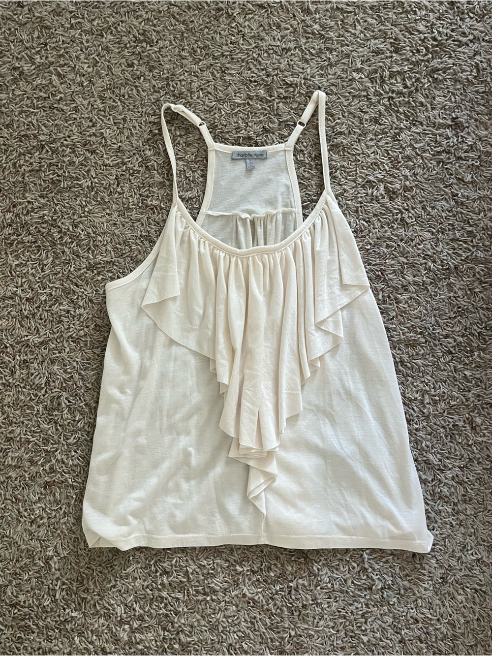 Charlotte Russe Cream Ruffle Front Racerback Camisole